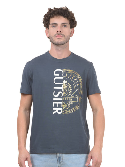 T-Shirt for Men | Breathable & Soft with Color Fastness Regular Fit Round Neck Cotton Blend Fabric Printed Pattern