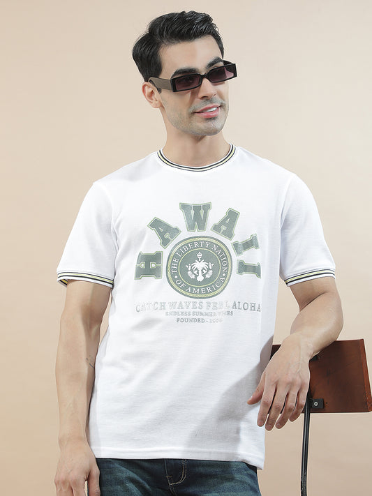T-Shirt for Men | Breathable & Soft with Color Fastness Regular Fit Round Neck Poly Cotton Fabric Printed Pattern