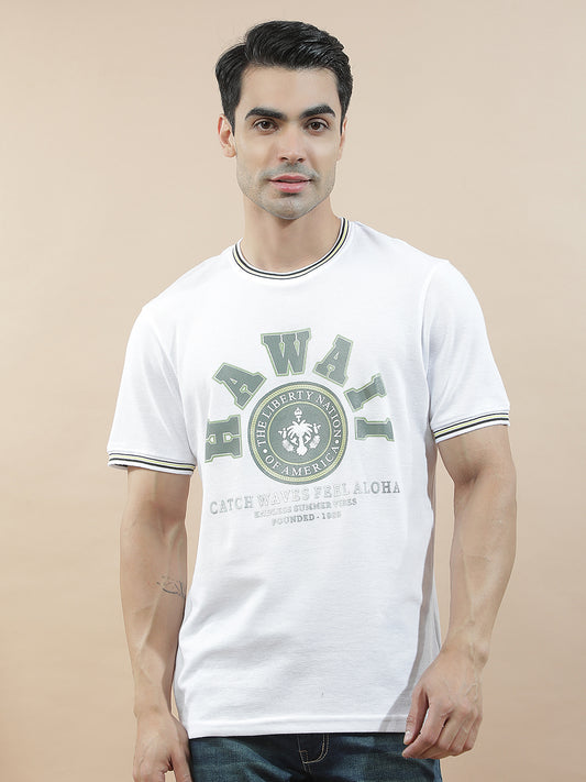 T-Shirt for Men | Breathable & Soft with Color Fastness Regular Fit Round Neck Poly Cotton Fabric Printed Pattern