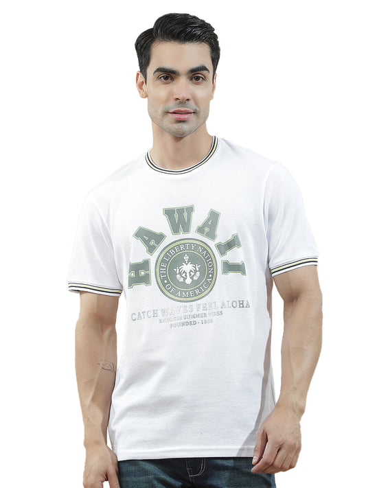 T-Shirt for Men | Breathable & Soft with Color Fastness Regular Fit Round Neck Poly Cotton Fabric Printed Pattern