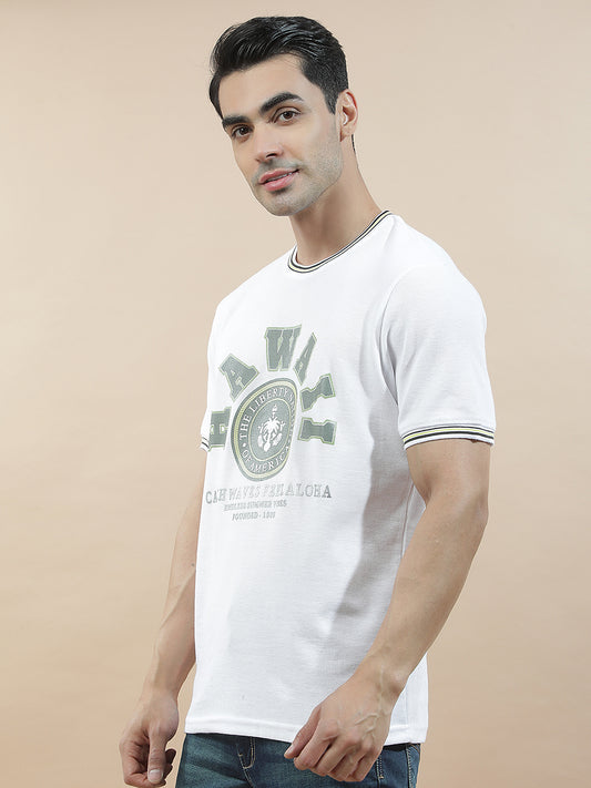 T-Shirt for Men | Breathable & Soft with Color Fastness Regular Fit Round Neck Poly Cotton Fabric Printed Pattern