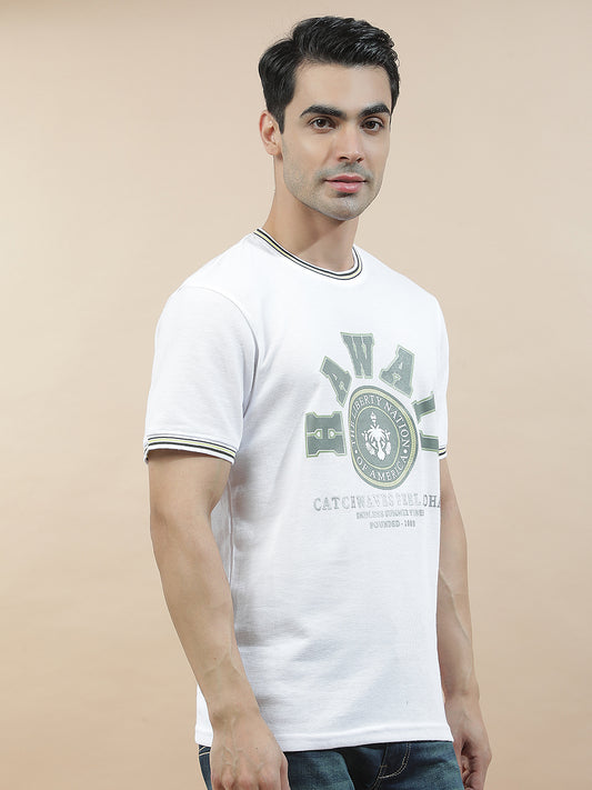 T-Shirt for Men | Breathable & Soft with Color Fastness Regular Fit Round Neck Poly Cotton Fabric Printed Pattern