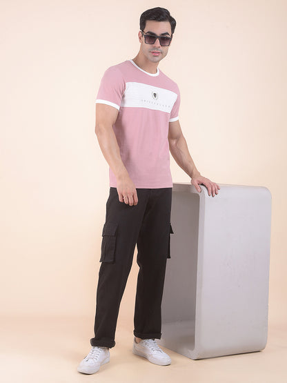 T-Shirt for Men | Breathable & Soft with Color Fastness Regular Fit Round Neck Poly Cotton Fabric Colourblocked Pattern