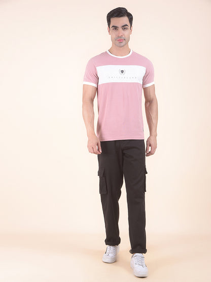 T-Shirt for Men | Breathable & Soft with Color Fastness Regular Fit Round Neck Poly Cotton Fabric Colourblocked Pattern