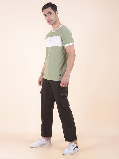 T-Shirt for Men | Breathable & Soft with Color Fastness Regular Fit Round Neck Poly Cotton Fabric Colourblocked Pattern