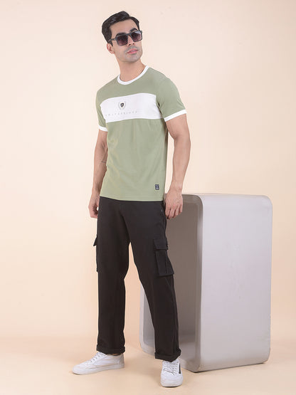 T-Shirt for Men | Breathable & Soft with Color Fastness Regular Fit Round Neck Poly Cotton Fabric Colourblocked Pattern