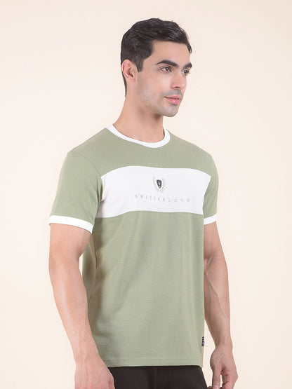 T-Shirt for Men | Breathable & Soft with Color Fastness Regular Fit Round Neck Poly Cotton Fabric Colourblocked Pattern