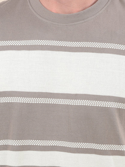 T-Shirt for Men | Breathable & Soft with Color Fastness Regular Fit Round Neck Poly Cotton Fabric Striped Pattern