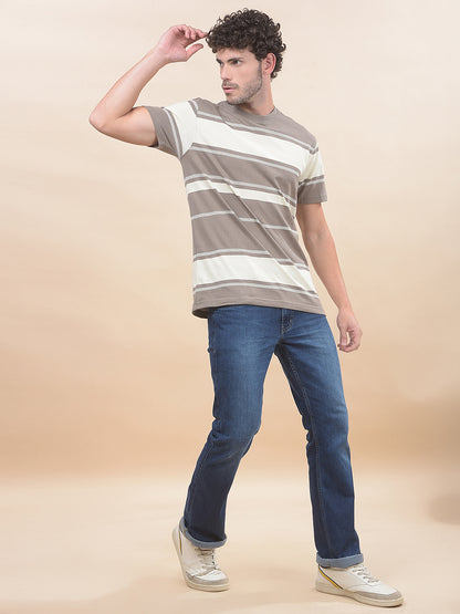 T-Shirt for Men | Breathable & Soft with Color Fastness Regular Fit Round Neck Poly Cotton Fabric Striped Pattern