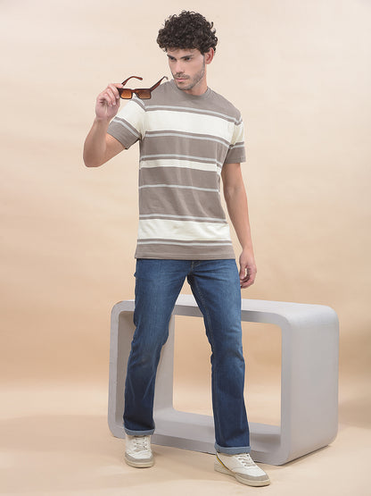 T-Shirt for Men | Breathable & Soft with Color Fastness Regular Fit Round Neck Poly Cotton Fabric Striped Pattern