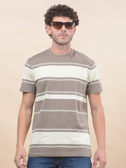 T-Shirt for Men | Breathable & Soft with Color Fastness Regular Fit Round Neck Poly Cotton Fabric Striped Pattern