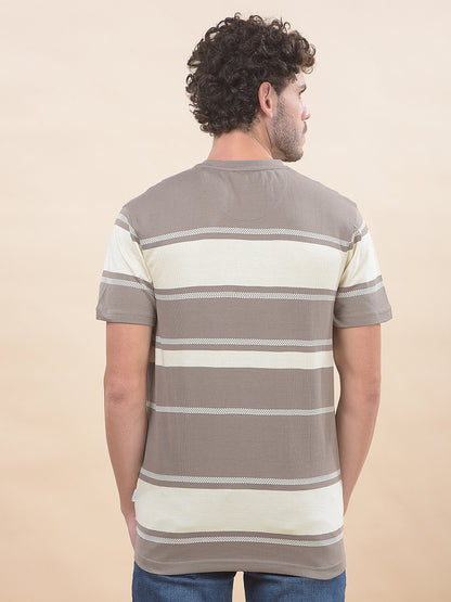 T-Shirt for Men | Breathable & Soft with Color Fastness Regular Fit Round Neck Poly Cotton Fabric Striped Pattern