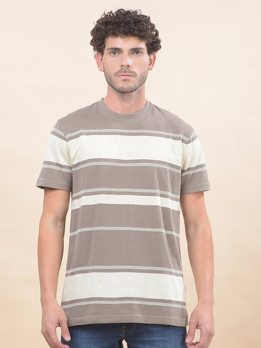 T-Shirt for Men | Breathable & Soft with Color Fastness Regular Fit Round Neck Poly Cotton Fabric Striped Pattern