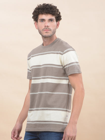 T-Shirt for Men | Breathable & Soft with Color Fastness Regular Fit Round Neck Poly Cotton Fabric Striped Pattern