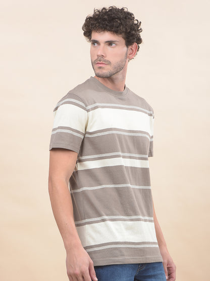 T-Shirt for Men | Breathable & Soft with Color Fastness Regular Fit Round Neck Poly Cotton Fabric Striped Pattern