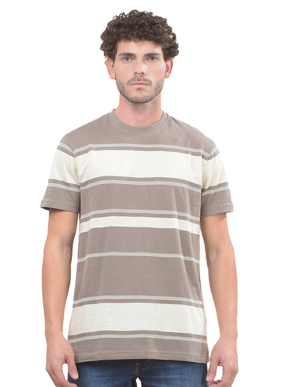 T-Shirt for Men | Breathable & Soft with Color Fastness Regular Fit Round Neck Poly Cotton Fabric Striped Pattern