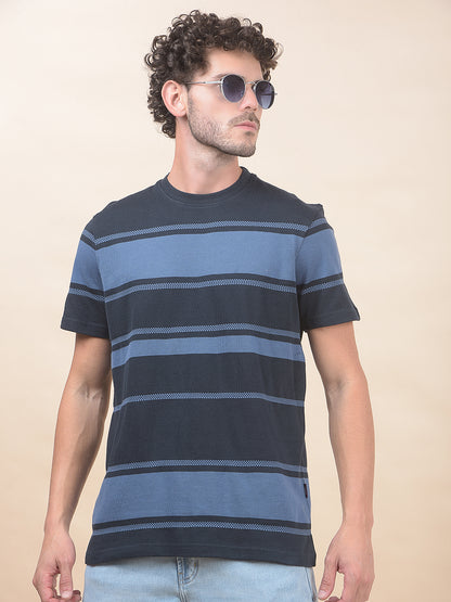 T-Shirt for Men | Breathable & Soft with Color Fastness Regular Fit Round Neck Poly Cotton Fabric Striped Pattern