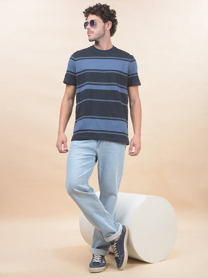 T-Shirt for Men | Breathable & Soft with Color Fastness Regular Fit Round Neck Poly Cotton Fabric Striped Pattern