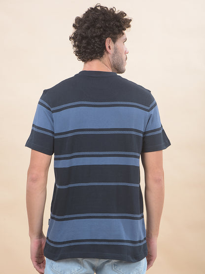 T-Shirt for Men | Breathable & Soft with Color Fastness Regular Fit Round Neck Poly Cotton Fabric Striped Pattern
