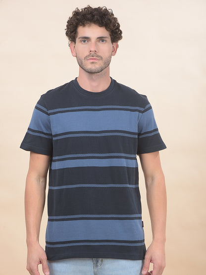 T-Shirt for Men | Breathable & Soft with Color Fastness Regular Fit Round Neck Poly Cotton Fabric Striped Pattern