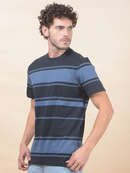 T-Shirt for Men | Breathable & Soft with Color Fastness Regular Fit Round Neck Poly Cotton Fabric Striped Pattern