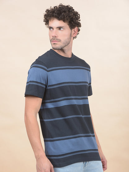 T-Shirt for Men | Breathable & Soft with Color Fastness Regular Fit Round Neck Poly Cotton Fabric Striped Pattern