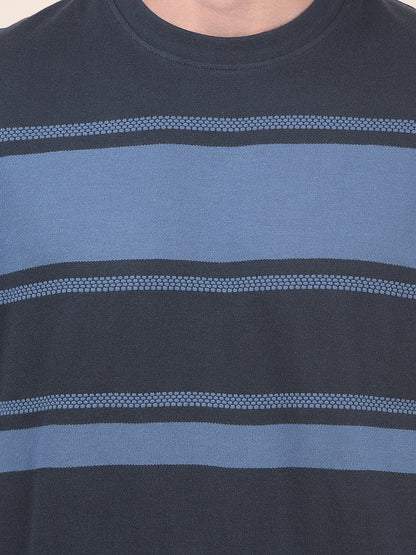 T-Shirt for Men | Breathable & Soft with Color Fastness Regular Fit Round Neck Poly Cotton Fabric Striped Pattern
