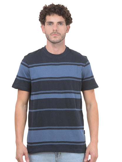 T-Shirt for Men | Breathable & Soft with Color Fastness Regular Fit Round Neck Poly Cotton Fabric Striped Pattern