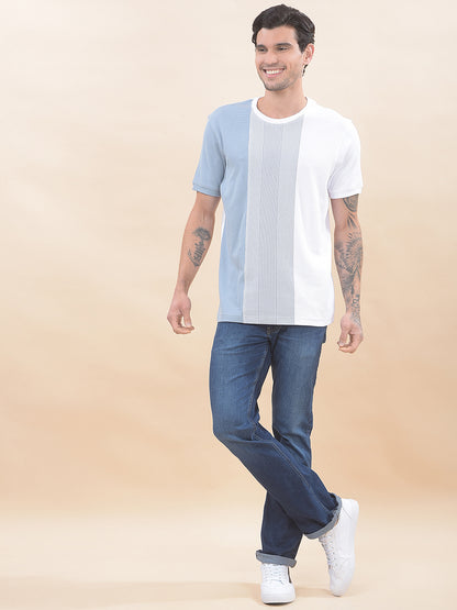 T-Shirt for Men | Breathable & Soft with Color Fastness Regular Fit Round Neck Poly Cotton Fabric Striped Pattern