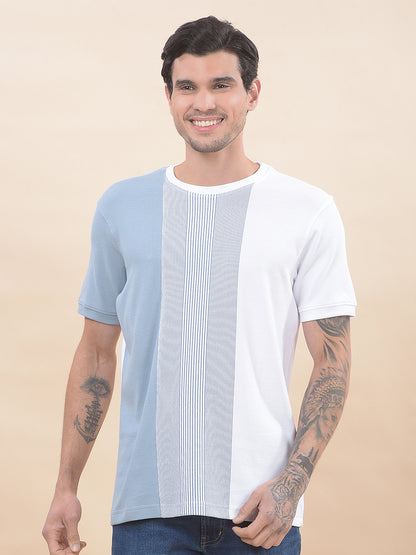 T-Shirt for Men | Breathable & Soft with Color Fastness Regular Fit Round Neck Poly Cotton Fabric Striped Pattern