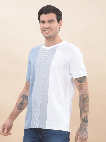 T-Shirt for Men | Breathable & Soft with Color Fastness Regular Fit Round Neck Poly Cotton Fabric Striped Pattern