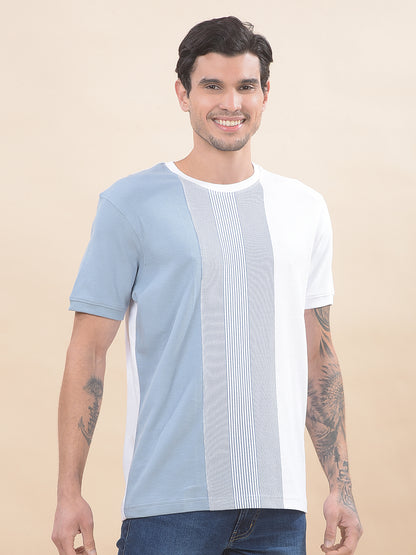T-Shirt for Men | Breathable & Soft with Color Fastness Regular Fit Round Neck Poly Cotton Fabric Striped Pattern