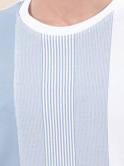 T-Shirt for Men | Breathable & Soft with Color Fastness Regular Fit Round Neck Poly Cotton Fabric Striped Pattern