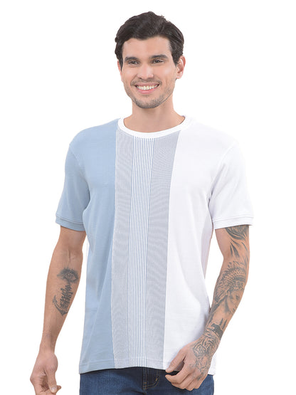 T-Shirt for Men | Breathable & Soft with Color Fastness Regular Fit Round Neck Poly Cotton Fabric Striped Pattern