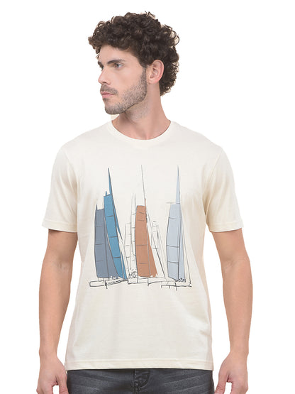 T-Shirt for Men | Breathable & Soft with Color Fastness Regular Fit Round Neck Poly Cotton Fabric Printed Pattern