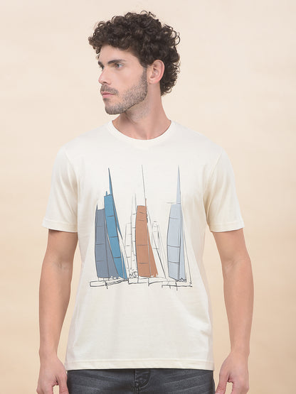 T-Shirt for Men | Breathable & Soft with Color Fastness Regular Fit Round Neck Poly Cotton Fabric Printed Pattern