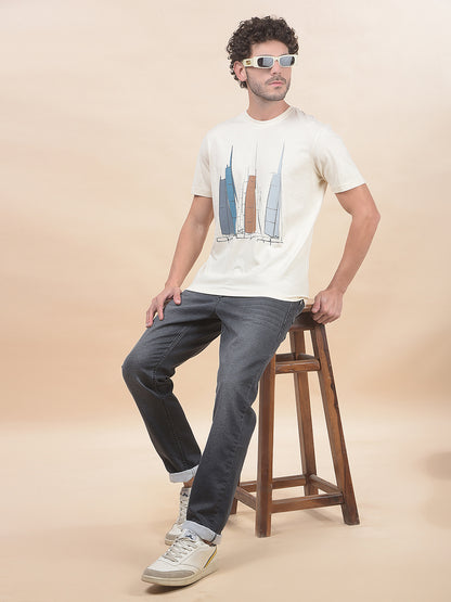 T-Shirt for Men | Breathable & Soft with Color Fastness Regular Fit Round Neck Poly Cotton Fabric Printed Pattern