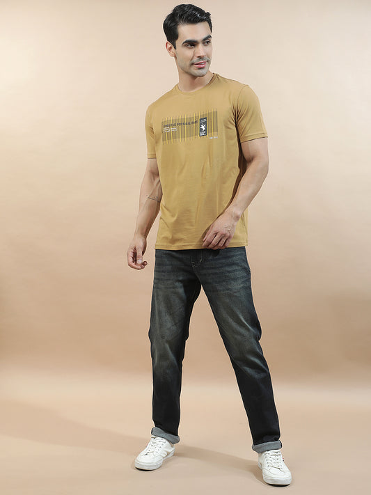 T-Shirt for Men | Breathable & Soft with Color Fastness Regular Fit Round Neck Cotton Blend Fabric Printed Pattern