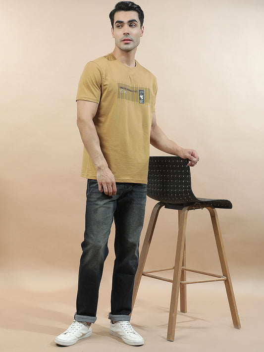 T-Shirt for Men | Breathable & Soft with Color Fastness Regular Fit Round Neck Cotton Blend Fabric Printed Pattern