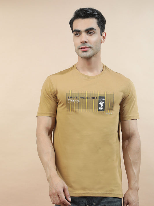 T-Shirt for Men | Breathable & Soft with Color Fastness Regular Fit Round Neck Cotton Blend Fabric Printed Pattern