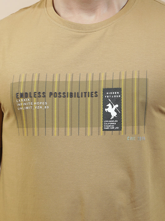 T-Shirt for Men | Breathable & Soft with Color Fastness Regular Fit Round Neck Cotton Blend Fabric Printed Pattern