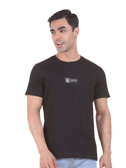 T-Shirt for Men | Breathable & Soft with Color Fastness Regular Fit Round Neck Poly Cotton Fabric Self Design Pattern
