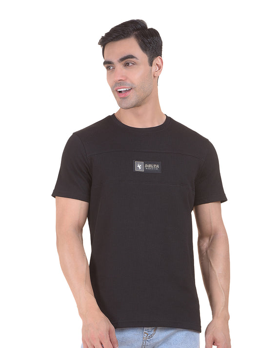 T-Shirt for Men | Breathable & Soft with Color Fastness Regular Fit Round Neck Poly Cotton Fabric Self Design Pattern