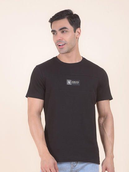 T-Shirt for Men | Breathable & Soft with Color Fastness Regular Fit Round Neck Poly Cotton Fabric Self Design Pattern