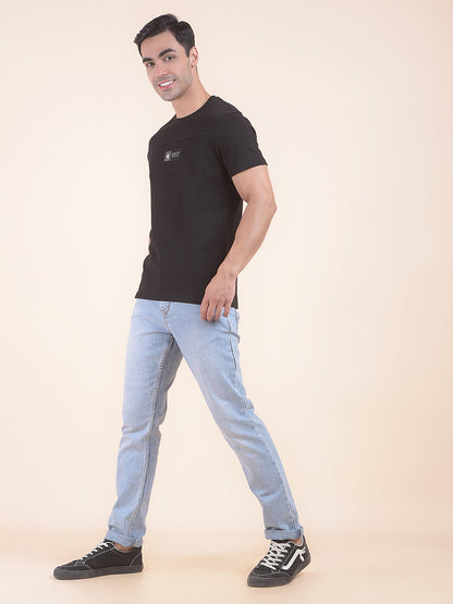 T-Shirt for Men | Breathable & Soft with Color Fastness Regular Fit Round Neck Poly Cotton Fabric Self Design Pattern