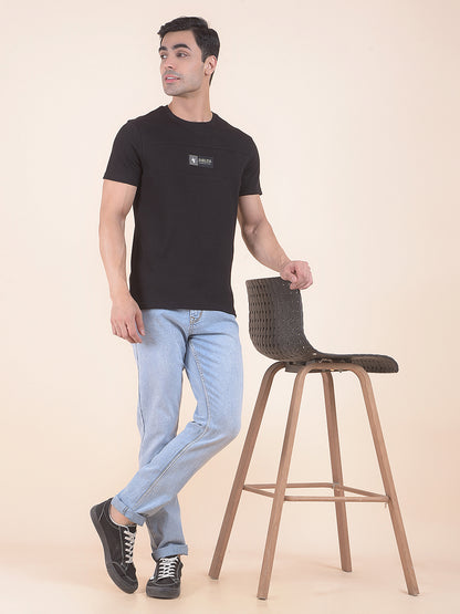 T-Shirt for Men | Breathable & Soft with Color Fastness Regular Fit Round Neck Poly Cotton Fabric Self Design Pattern