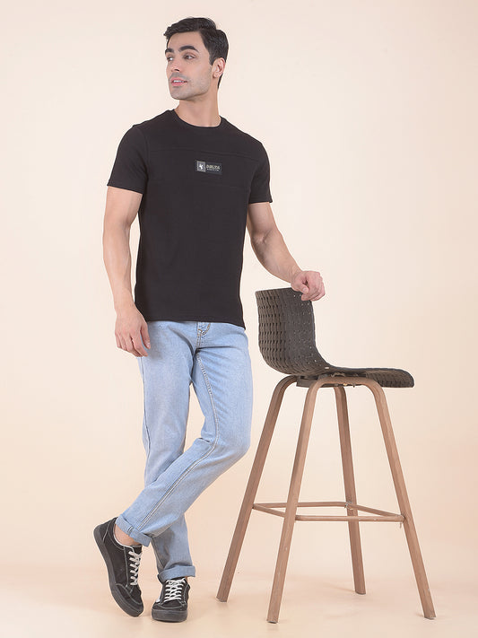 T-Shirt for Men | Breathable & Soft with Color Fastness Regular Fit Round Neck Poly Cotton Fabric Self Design Pattern