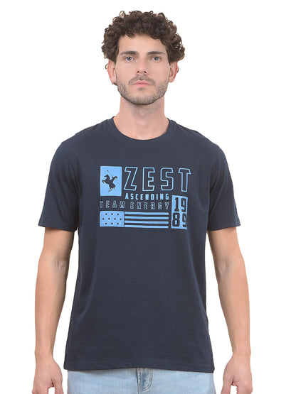 T-Shirt for Men | Breathable & Soft with Color Fastness Regular Fit Round Neck Poly Cotton Fabric Printed Pattern