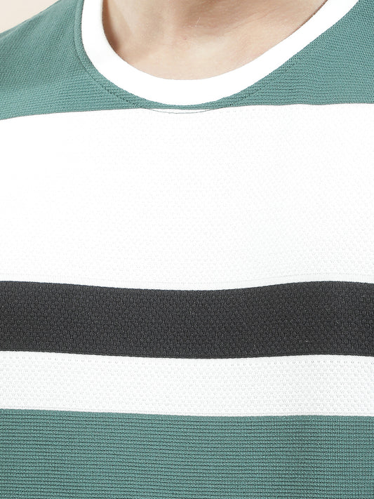 T-Shirt for Men | Breathable & Soft with Color Fastness Regular Fit Round Neck Poly Cotton Fabric Striped Pattern