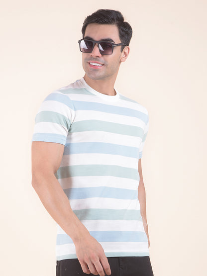 T-Shirt for Men | Breathable & Soft with Color Fastness Regular Fit Round Neck Poly Cotton Fabric Striped Pattern